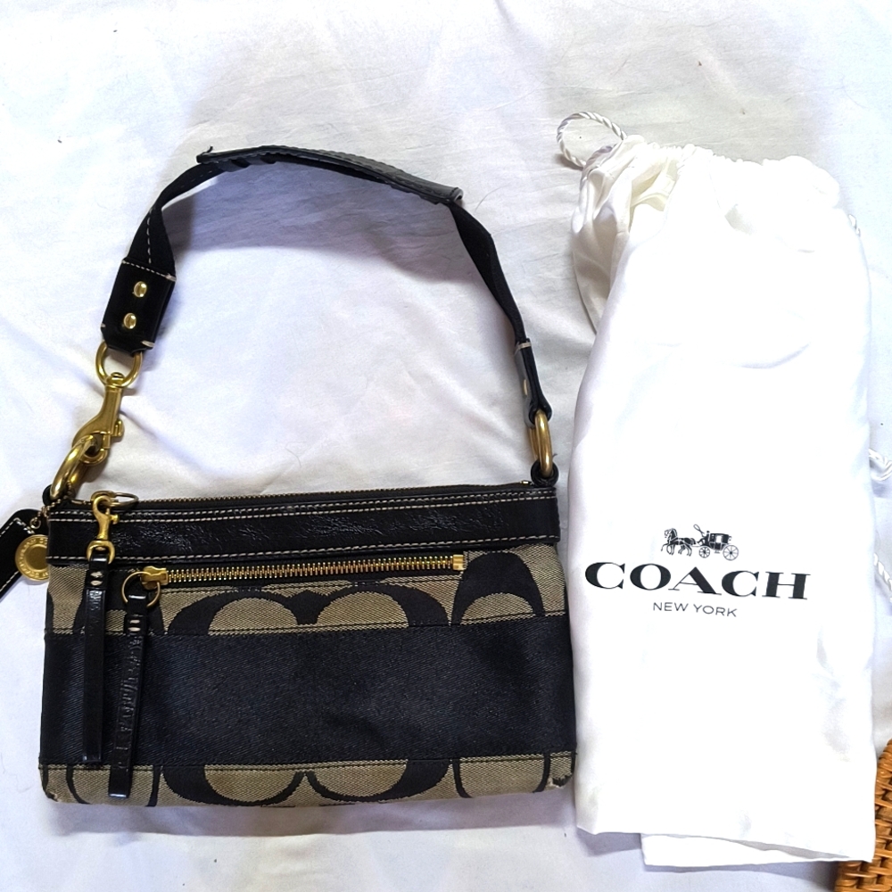 Vintage Coach 10120 Logo CC Canvas & Leather Tote Black W Gold HW Shoulder  Bag